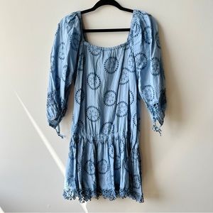 Sunday San Tropez embroidered linen & crochet mini dress size SM